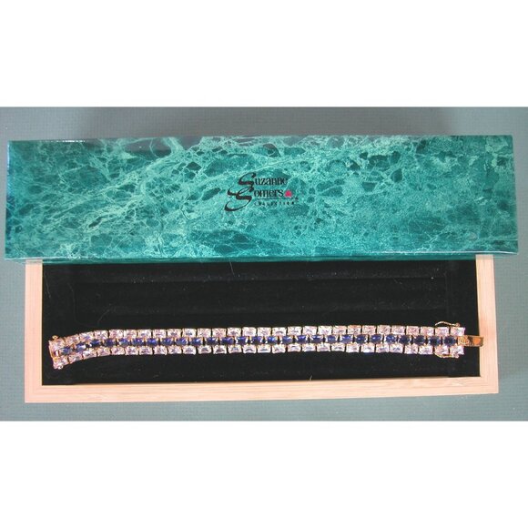 Suzanne Somers Gold-Tone Crystal & Blue Stone Tennis Bracelet In Box - Picture 1 of 3